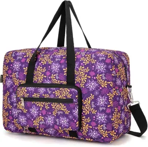 Foldable Travel Duffel Bag, Medium Women's Weekender and Overnight bag carry on Luggage bag for Women(Purple Outlook)