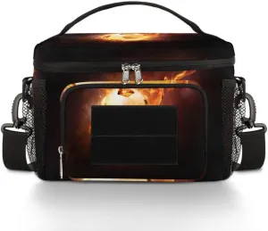 Football Fire Flames Burn Tactical Lunch Box for Men Insulated Lunch Bag Durable Leakproof Cooler Bag with Shoulder Strap and Sturdy Handle for Work Outdoor Picnic Trips
