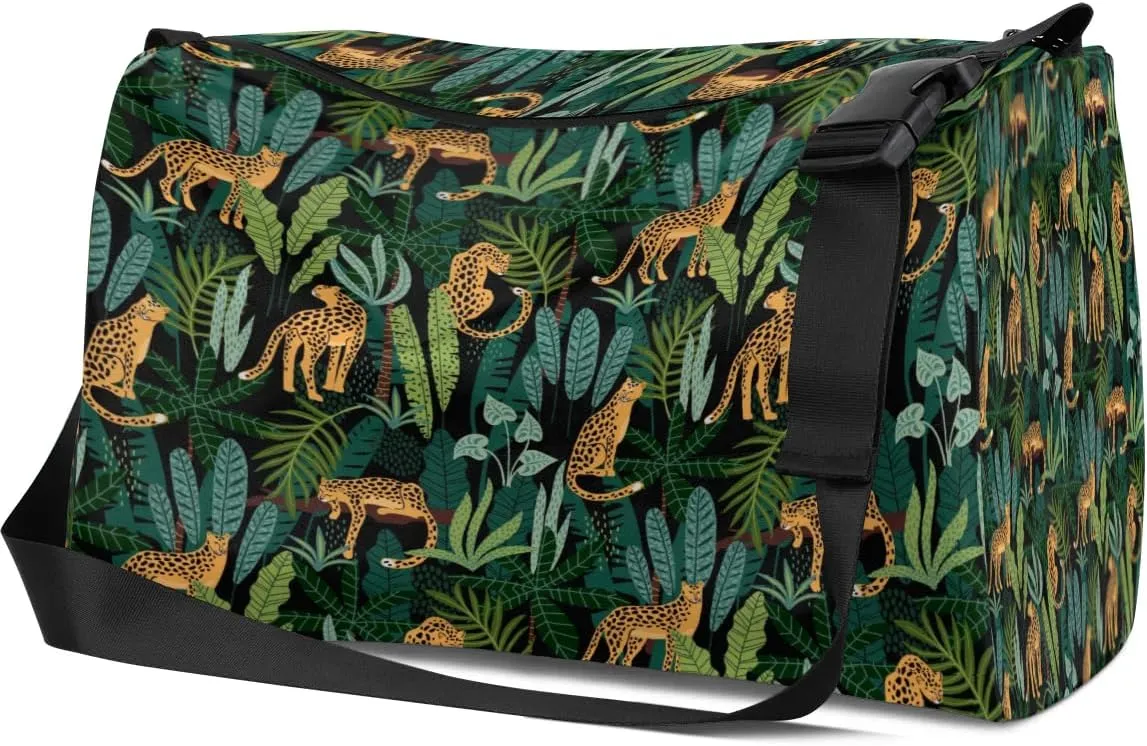 Forest Leopard Small Gym Bag for Men Women Workout Sport Duffle Bag Waterproof Weekender Overnight Bag Lightweight Carry on Tote Bag Crossbody Shoulder Travel Bag for Swim Yoge Dance