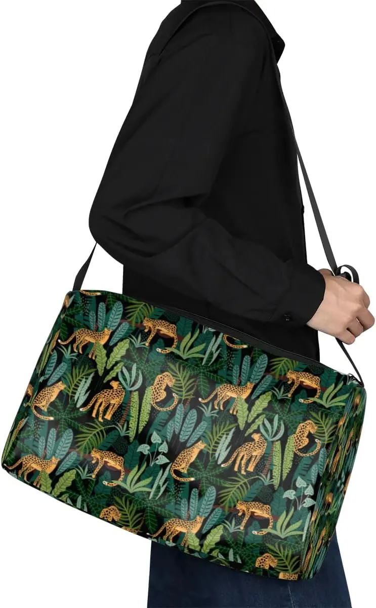 Forest Leopard Small Gym Bag for Men Women Workout Sport Duffle Bag Waterproof Weekender Overnight Bag Lightweight Carry on Tote Bag Crossbody Shoulder Travel Bag for Swim Yoge Dance