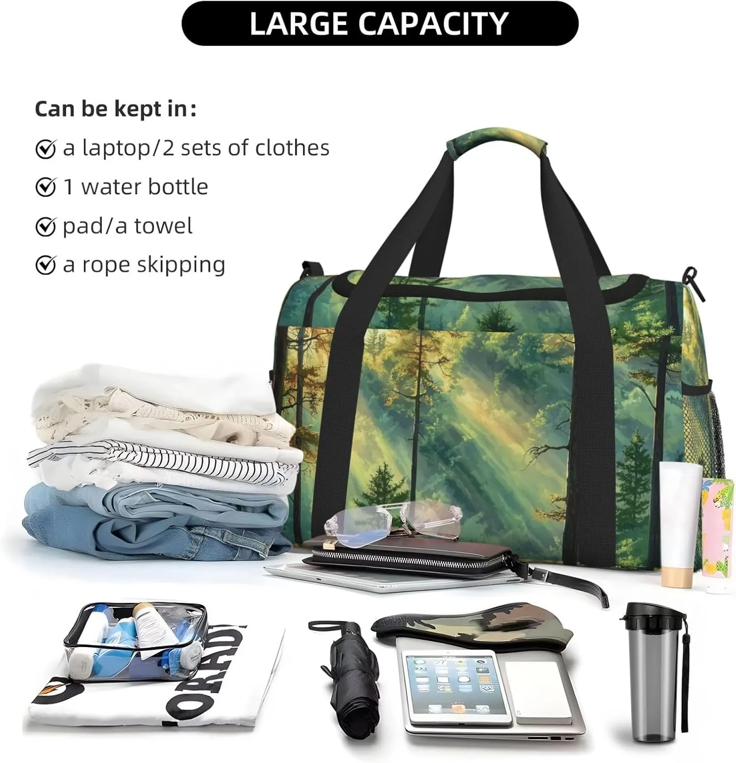 Forest Sunlight Duffle Bag Foldable Travel Tote Bag Carry On Large Weekender Overnight Bags Waterproof Gym Bag For Women Men