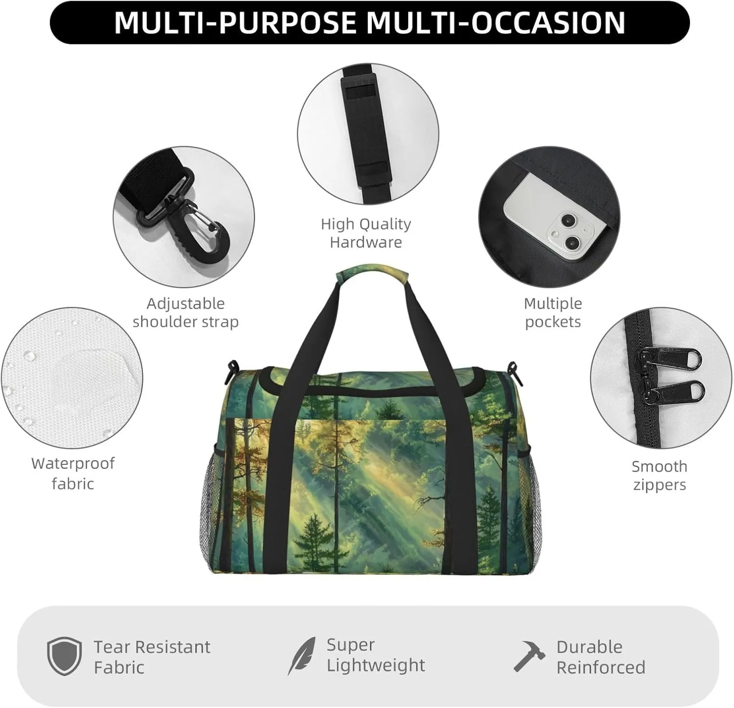 Forest Sunlight Duffle Bag Foldable Travel Tote Bag Carry On Large Weekender Overnight Bags Waterproof Gym Bag For Women Men