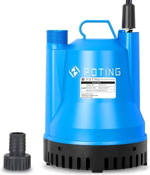 FOTING 1/4HP Portable Utility Pump Submersible Small Backup Sump Pump Draining pump to Remove Water from Flooding House Basement Pool Tankless Heater Flushing Pump with 10-Foot Cord SUB 1676