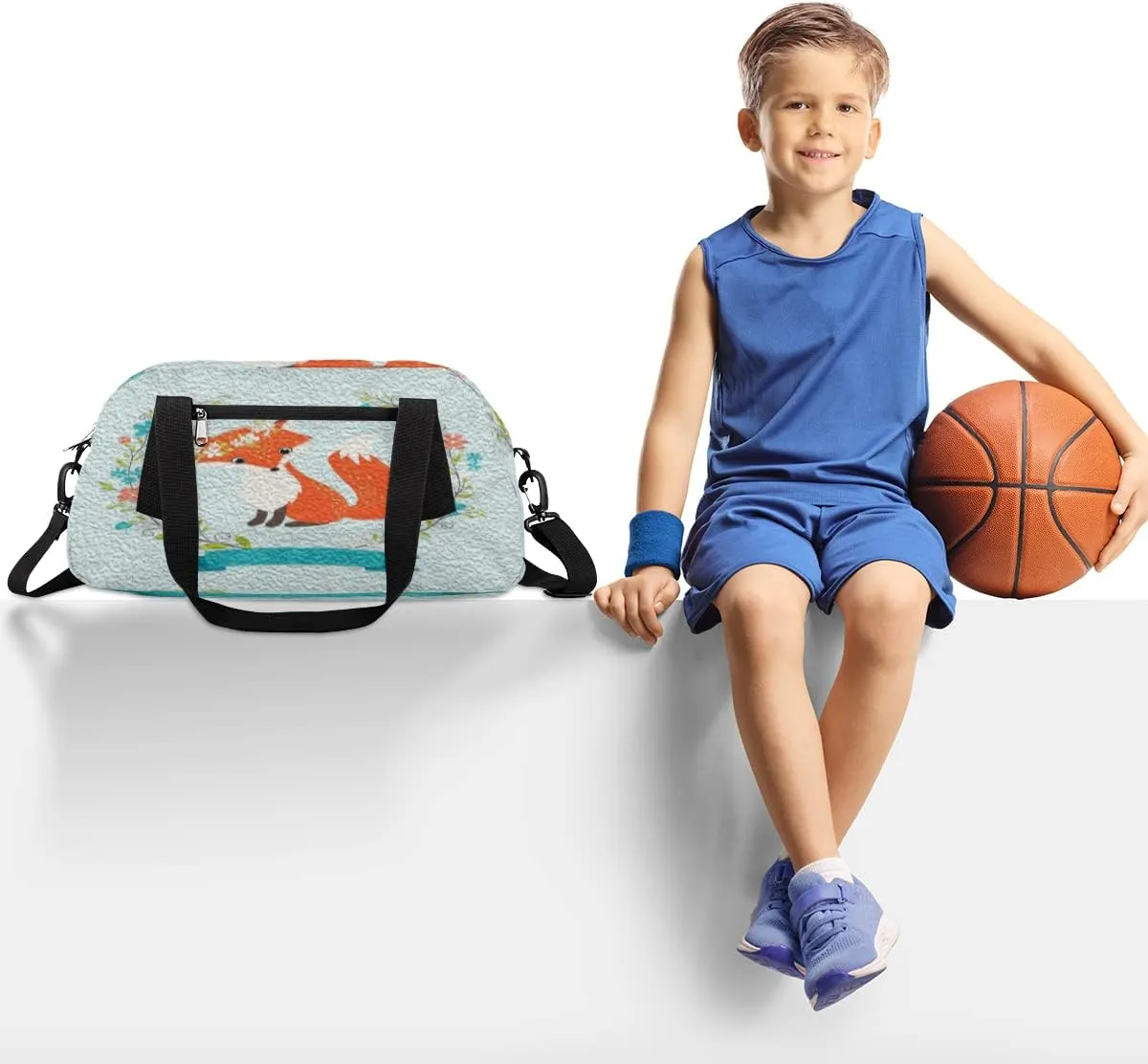 Fox Flower Kids Duffel Bag for Girls Boys Teens, Fox Oil Painting Dance Bag Overnight Small Duffel Bag Carry On Weekend Sports Gym Travel Bag for School Practice Gymnastics Ballet