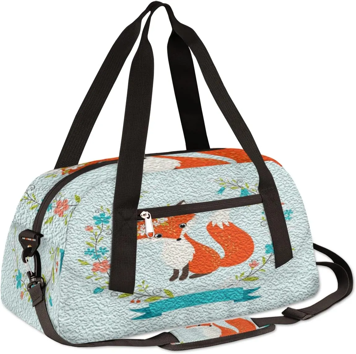 Fox Flower Kids Duffel Bag for Girls Boys Teens, Fox Oil Painting Dance Bag Overnight Small Duffel Bag Carry On Weekend Sports Gym Travel Bag for School Practice Gymnastics Ballet