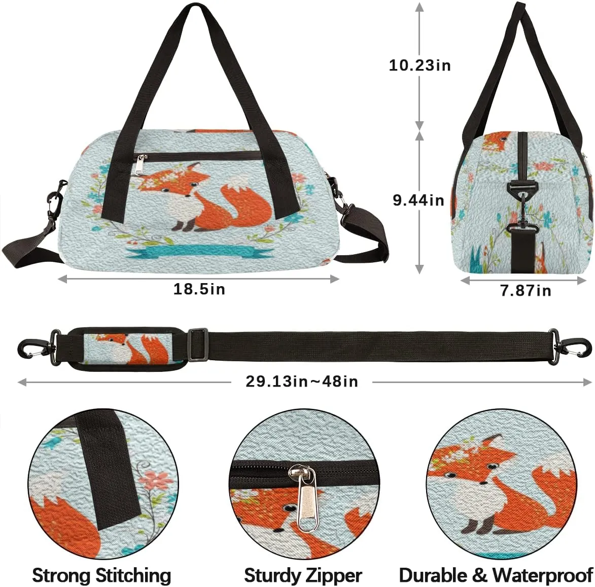 Fox Flower Kids Duffel Bag for Girls Boys Teens, Fox Oil Painting Dance Bag Overnight Small Duffel Bag Carry On Weekend Sports Gym Travel Bag for School Practice Gymnastics Ballet
