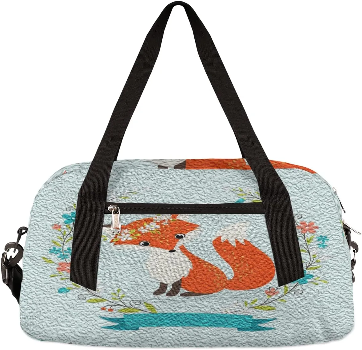 Fox Flower Kids Duffel Bag for Girls Boys Teens, Fox Oil Painting Dance Bag Overnight Small Duffel Bag Carry On Weekend Sports Gym Travel Bag for School Practice Gymnastics Ballet