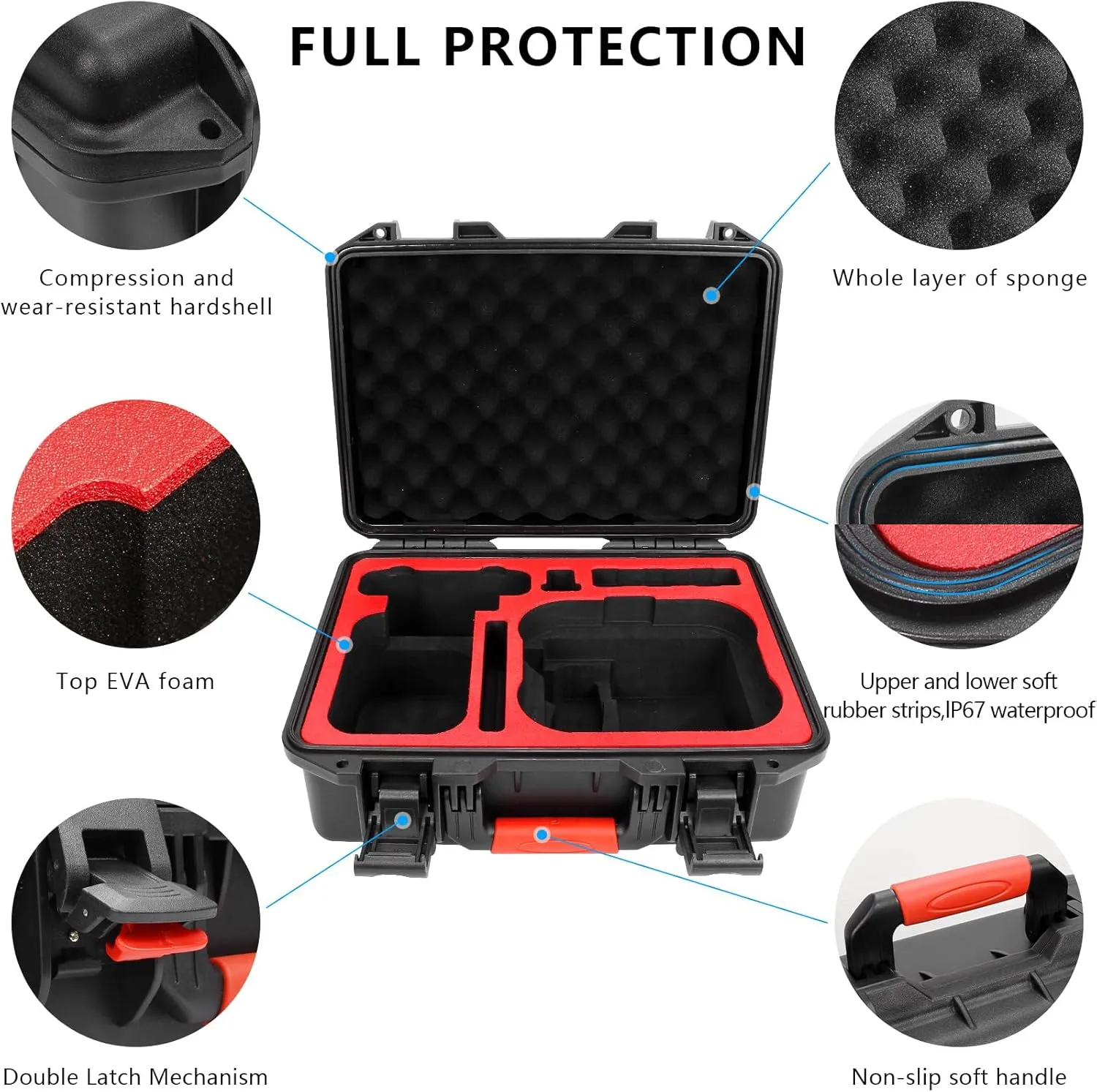 FPVtosky Hard Case for DJI Avata 2 Drone/Fly More Combo, Waterpoof Avata 2 Carrying Case Bag, Fits DJI Goggles 3, RC Motion 3 & DJI FPV Remote Controller 3 Accessories[CASE ONLY], Black