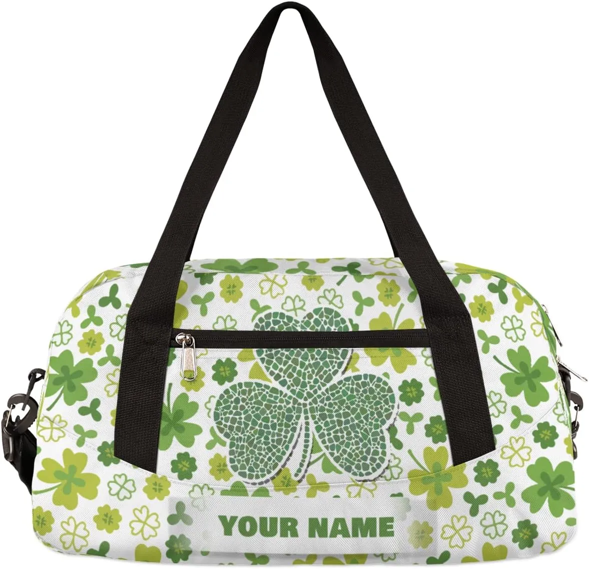 Fragmented Shamrock Clover Kids Duffel Bag for Girls Boys Teens, Custom Name Dance Bag Overnight Small Duffel Bag Carry On Weekend Sports Gym Travel Bag for School Practice Gymnastics Ballet