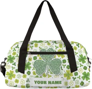 Fragmented Shamrock Clover Kids Duffel Bag for Girls Boys Teens, Custom Name Dance Bag Overnight Small Duffel Bag Carry On Weekend Sports Gym Travel Bag for School Practice Gymnastics Ballet