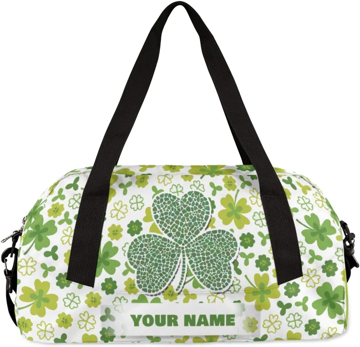 Fragmented Shamrock Clover Kids Duffel Bag for Girls Boys Teens, Custom Name Dance Bag Overnight Small Duffel Bag Carry On Weekend Sports Gym Travel Bag for School Practice Gymnastics Ballet