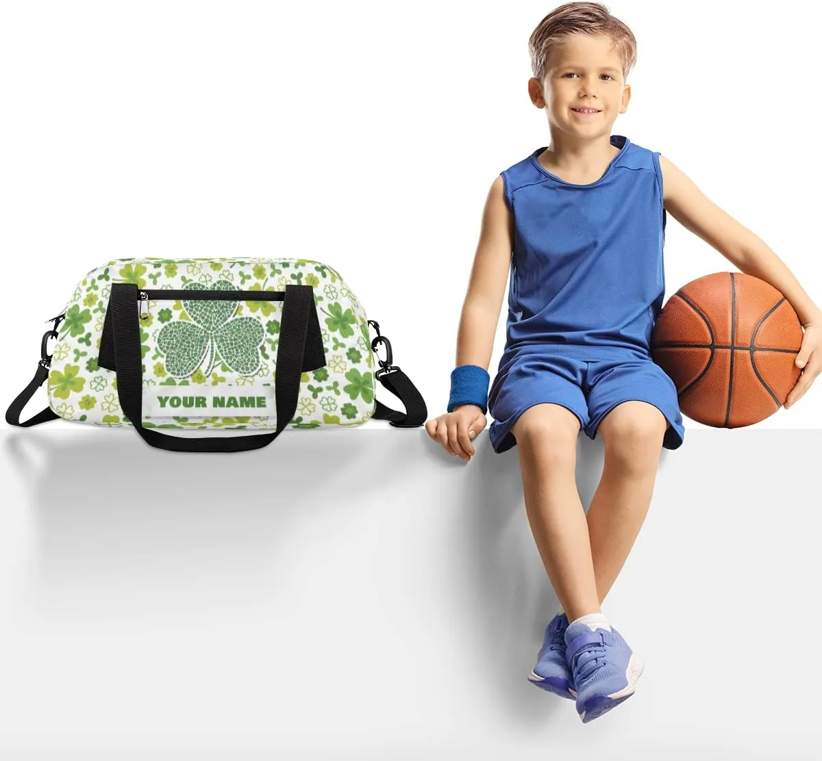 Fragmented Shamrock Clover Kids Duffel Bag for Girls Boys Teens, Custom Name Dance Bag Overnight Small Duffel Bag Carry On Weekend Sports Gym Travel Bag for School Practice Gymnastics Ballet