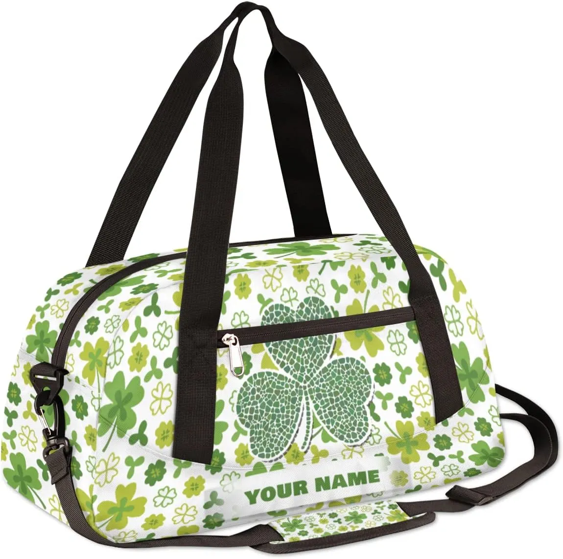 Fragmented Shamrock Clover Kids Duffel Bag for Girls Boys Teens, Custom Name Dance Bag Overnight Small Duffel Bag Carry On Weekend Sports Gym Travel Bag for School Practice Gymnastics Ballet