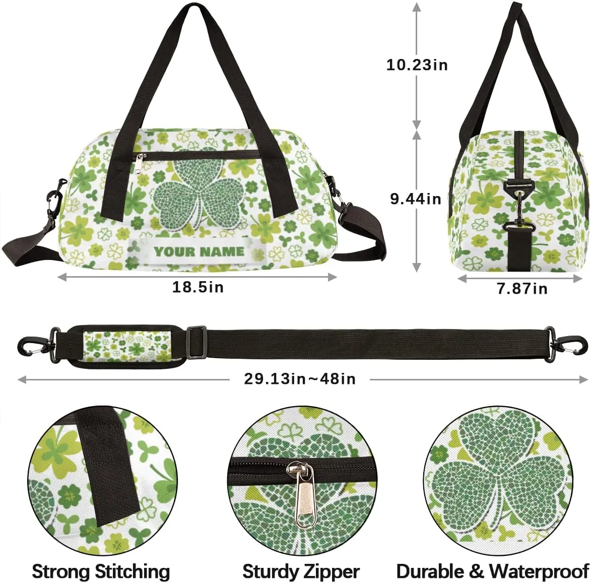 Fragmented Shamrock Clover Kids Duffel Bag for Girls Boys Teens, Custom Name Dance Bag Overnight Small Duffel Bag Carry On Weekend Sports Gym Travel Bag for School Practice Gymnastics Ballet