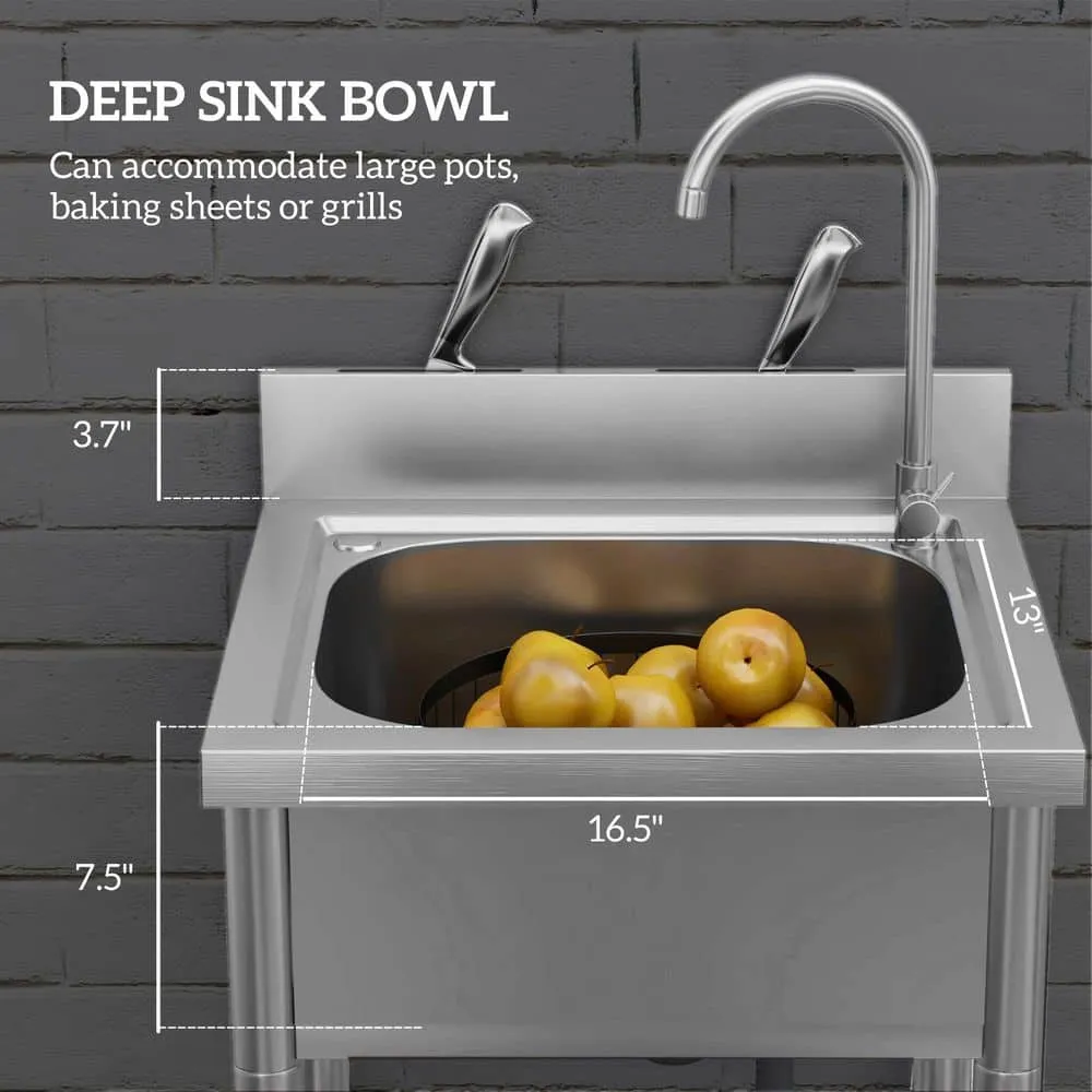 Freestanding Stainless Steel Laundry & Utility Sink with Faucet
