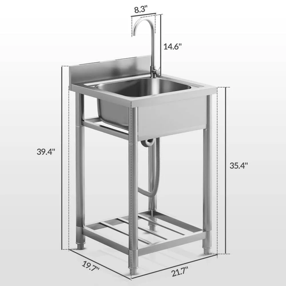 Freestanding Stainless Steel Laundry & Utility Sink with Faucet