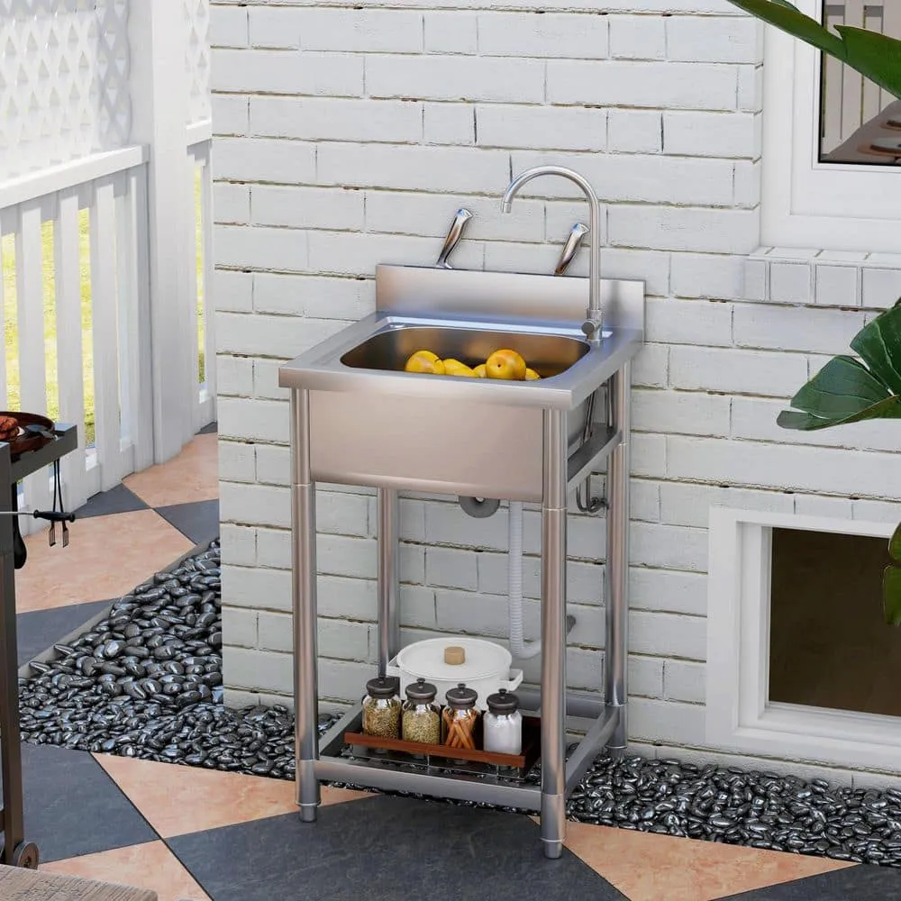 Freestanding Stainless Steel Laundry & Utility Sink with Faucet