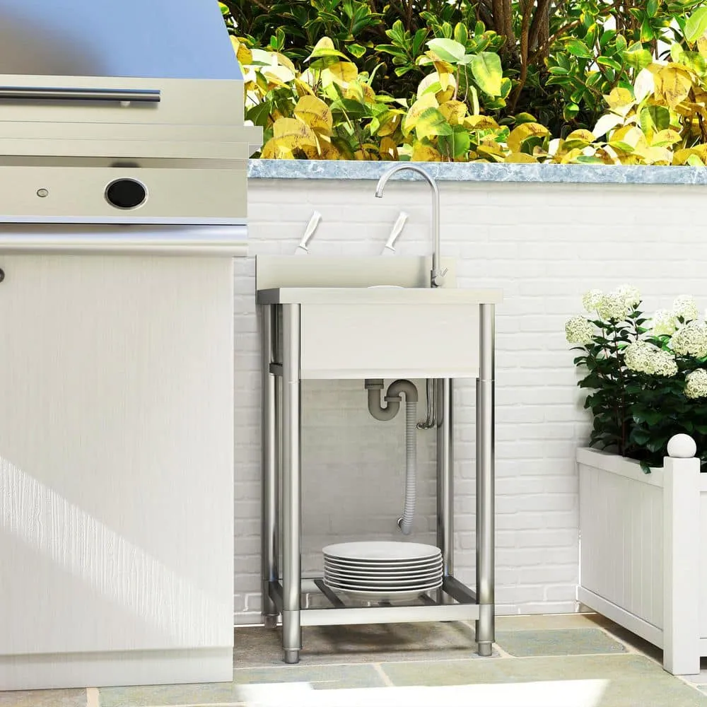 Freestanding Stainless Steel Laundry & Utility Sink with Faucet