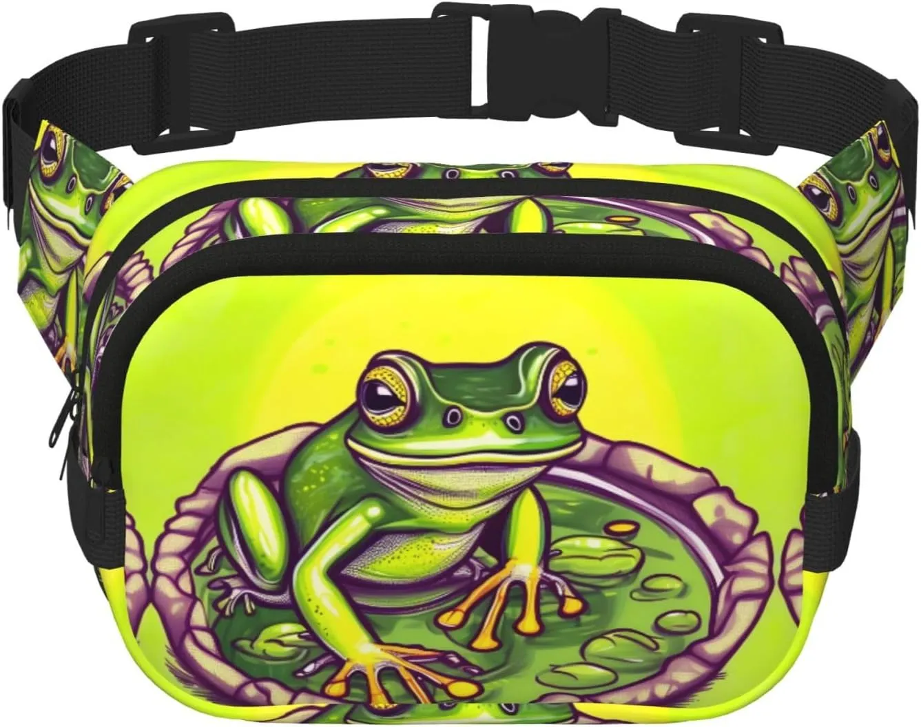 Frog in a pond Fitness travel shoulder bag, fashionable and casual waist bag, square double-layer waist bag