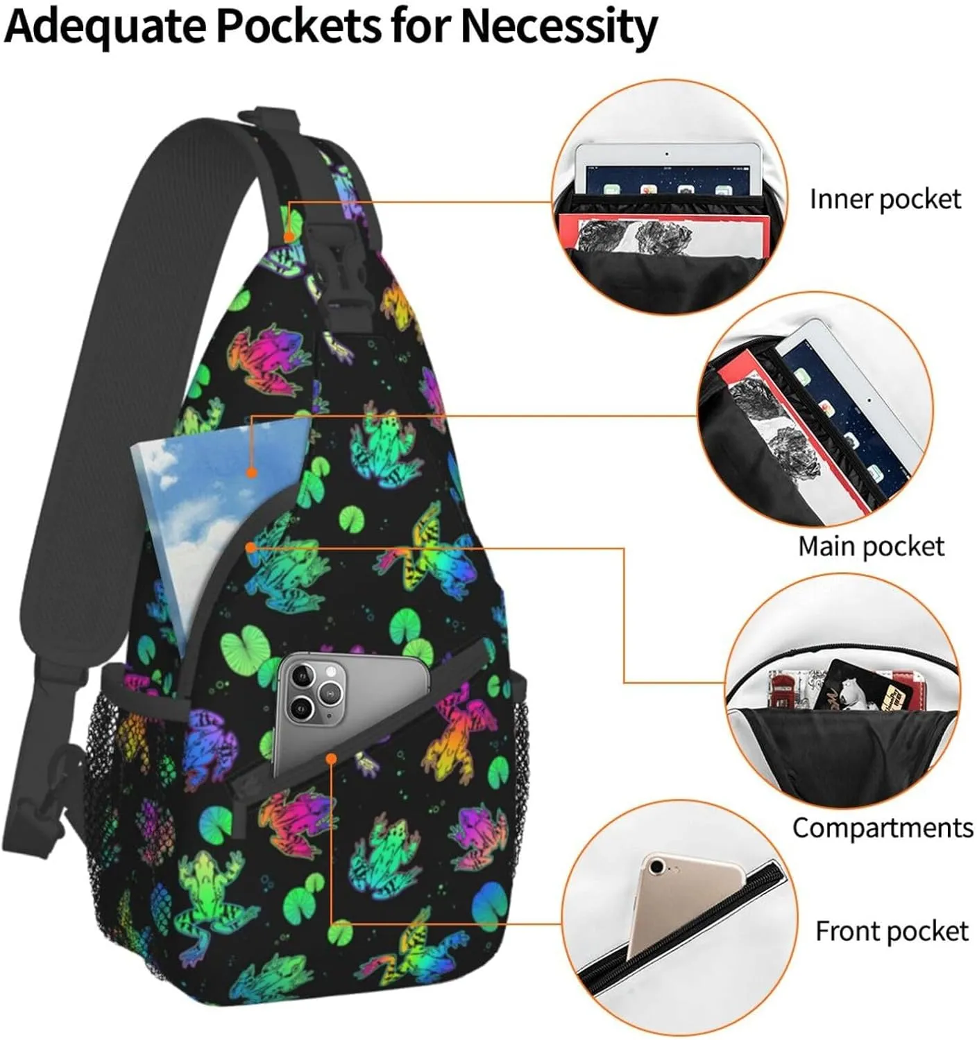 Frog Sling Backpack Chest Bag Crossbody Shoulder Bag Gym Cycling Travel Hiking Daypack For Men Women