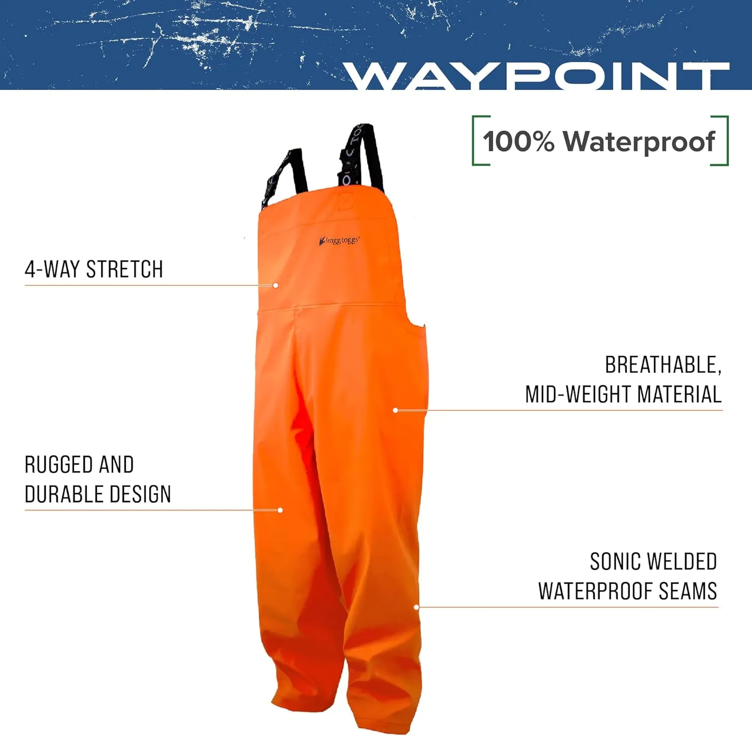 FROGG TOGGS Men's WayPoint Angler Waterproof, Durable Bibs with 4-Way Stretch