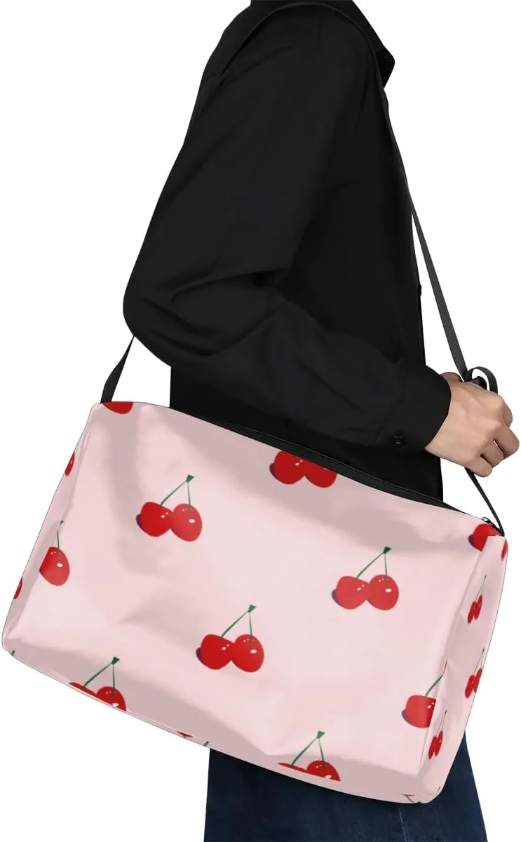 Fruit Cherry Small Gym Bag for Men Women Workout Sport Duffle Bag Waterproof Weekender Overnight Bag Lightweight Carry on Tote Bag Crossbody Shoulder Travel Bag for Swim Yoge Dance