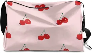 Fruit Cherry Small Gym Bag for Men Women Workout Sport Duffle Bag Waterproof Weekender Overnight Bag Lightweight Carry on Tote Bag Crossbody Shoulder Travel Bag for Swim Yoge Dance