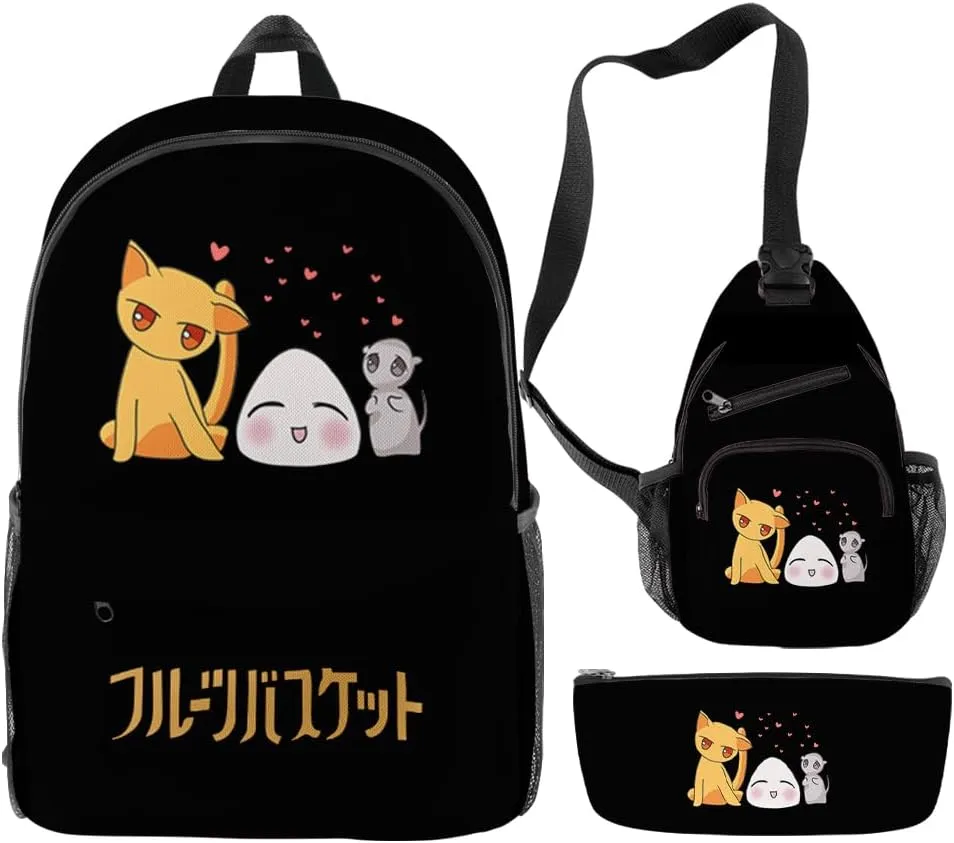 Fruits Basket Anime Merch Backpack Three-piece Sets Casual Fashion Bags Adjustable Travel Daypacks (Bag Suit)