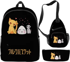 Fruits Basket Anime Merch Backpack Three-piece Sets Casual Fashion Bags Adjustable Travel Daypacks (Bag Suit)
