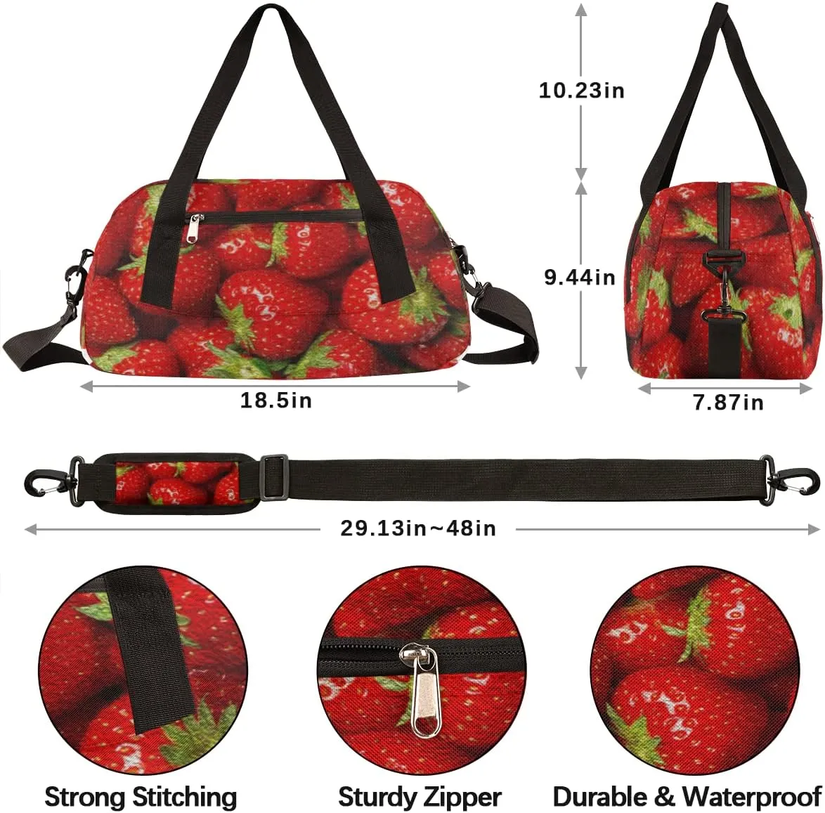 Fruits Strawberry Kids Duffel Bag for Girls Boys Teens, Stawberry Oil Painting Dance Bag Overnight Small Duffel Bag Carry On Weekend Sports Gym Travel Bag for School Practice Gymnastics Ballet