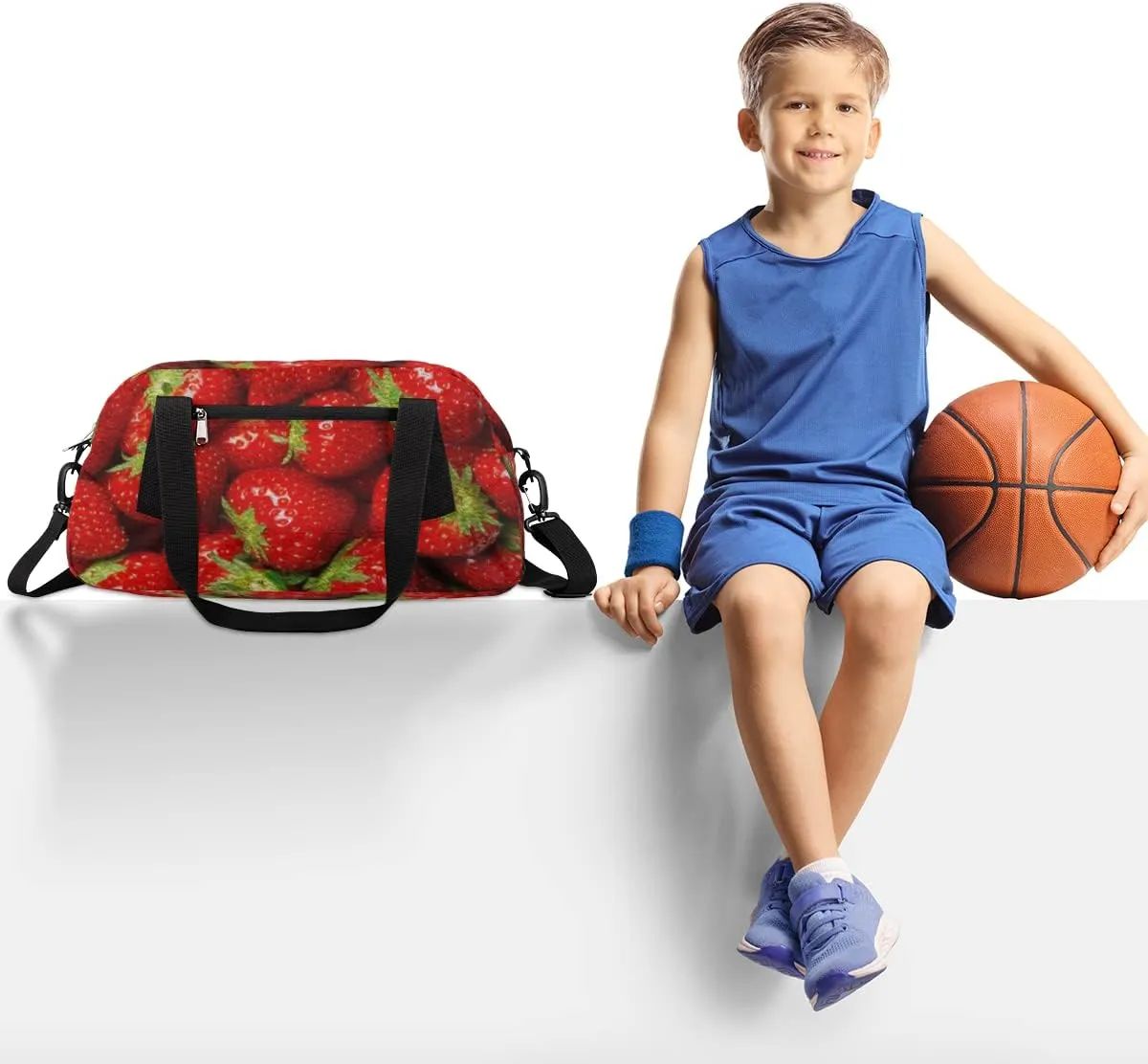Fruits Strawberry Kids Duffel Bag for Girls Boys Teens, Stawberry Oil Painting Dance Bag Overnight Small Duffel Bag Carry On Weekend Sports Gym Travel Bag for School Practice Gymnastics Ballet