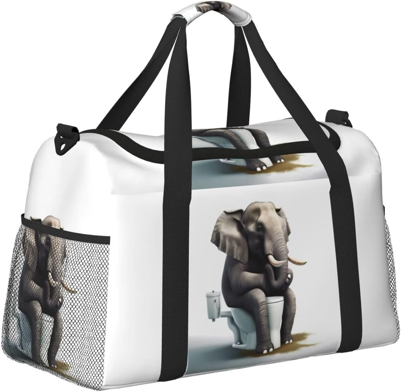 Funny Animal Toilet Big Capacity Sports Gym Bag Portable Travel Duffle Bag, Elephant Lightweight Weekender Workout Bag for Overnight, Unisex