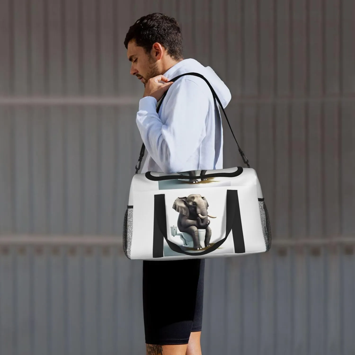 Funny Animal Toilet Big Capacity Sports Gym Bag Portable Travel Duffle Bag, Elephant Lightweight Weekender Workout Bag for Overnight, Unisex
