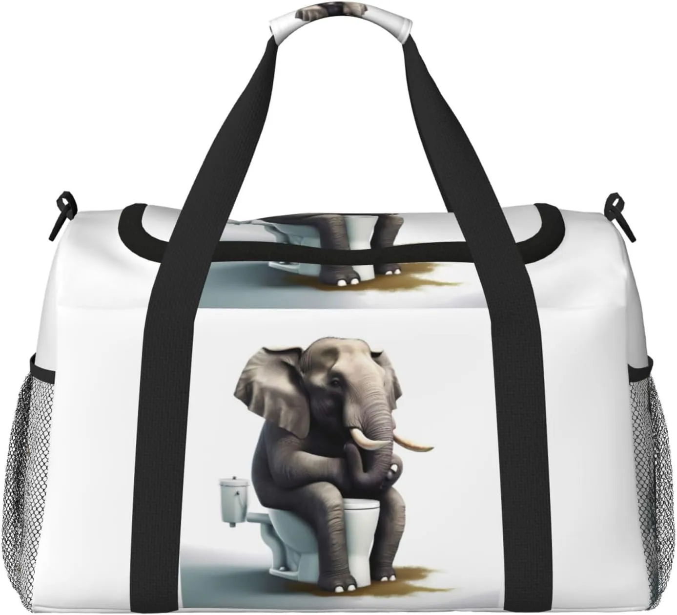Funny Animal Toilet Big Capacity Sports Gym Bag Portable Travel Duffle Bag, Elephant Lightweight Weekender Workout Bag for Overnight, Unisex