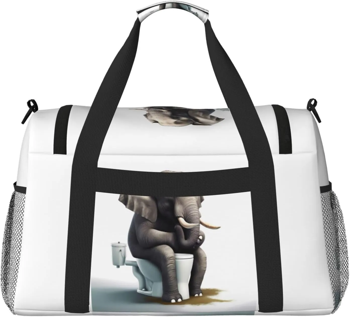 Funny Animal Toilet Big Capacity Sports Gym Bag Portable Travel Duffle Bag, Elephant Lightweight Weekender Workout Bag for Overnight, Unisex