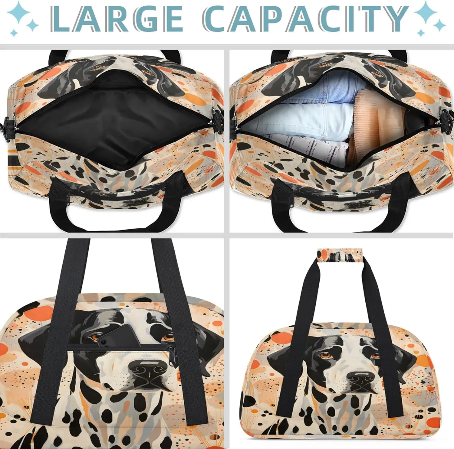 Funny Dog Themed Small Gym Bag 18 inch Carry On Duffel Bag for Weekender Travel Sports Workout Yoga Gymnastics Dance Ballet