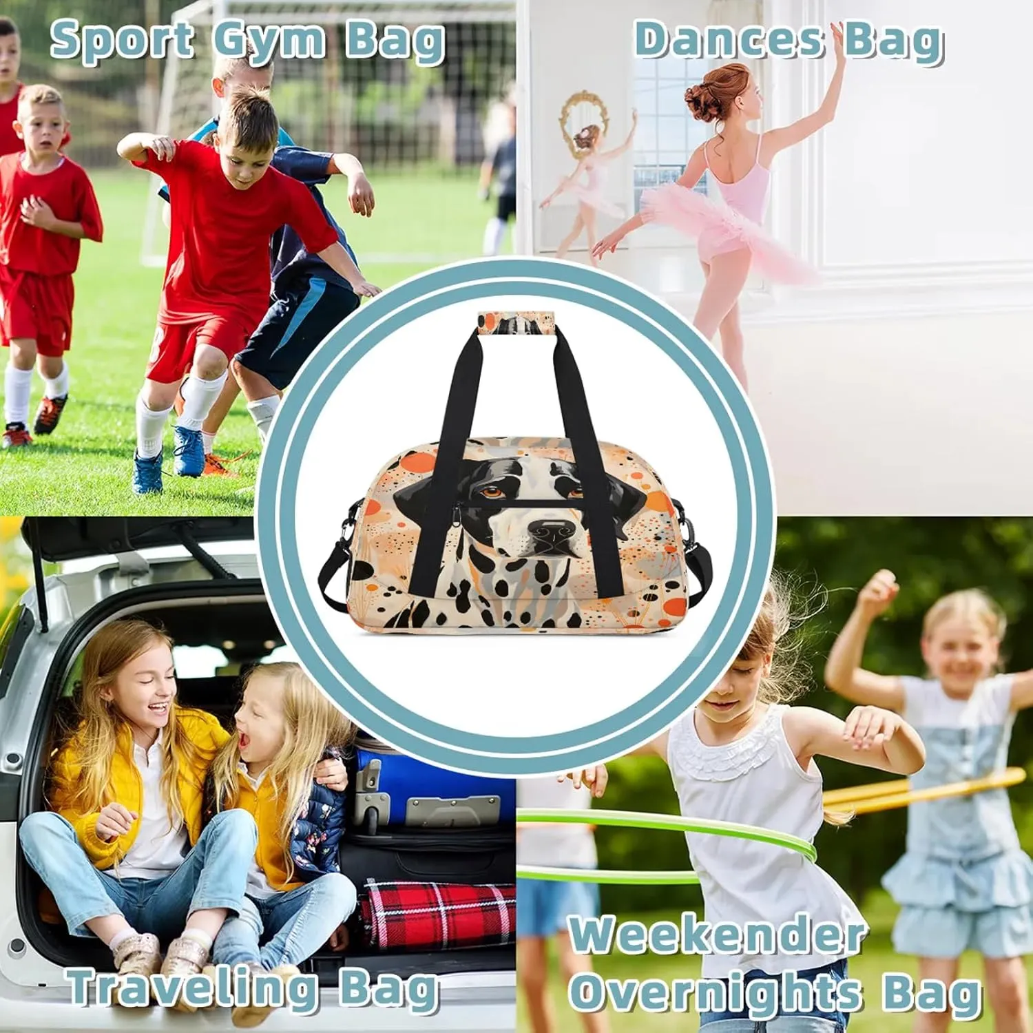 Funny Dog Themed Small Gym Bag 18 inch Carry On Duffel Bag for Weekender Travel Sports Workout Yoga Gymnastics Dance Ballet