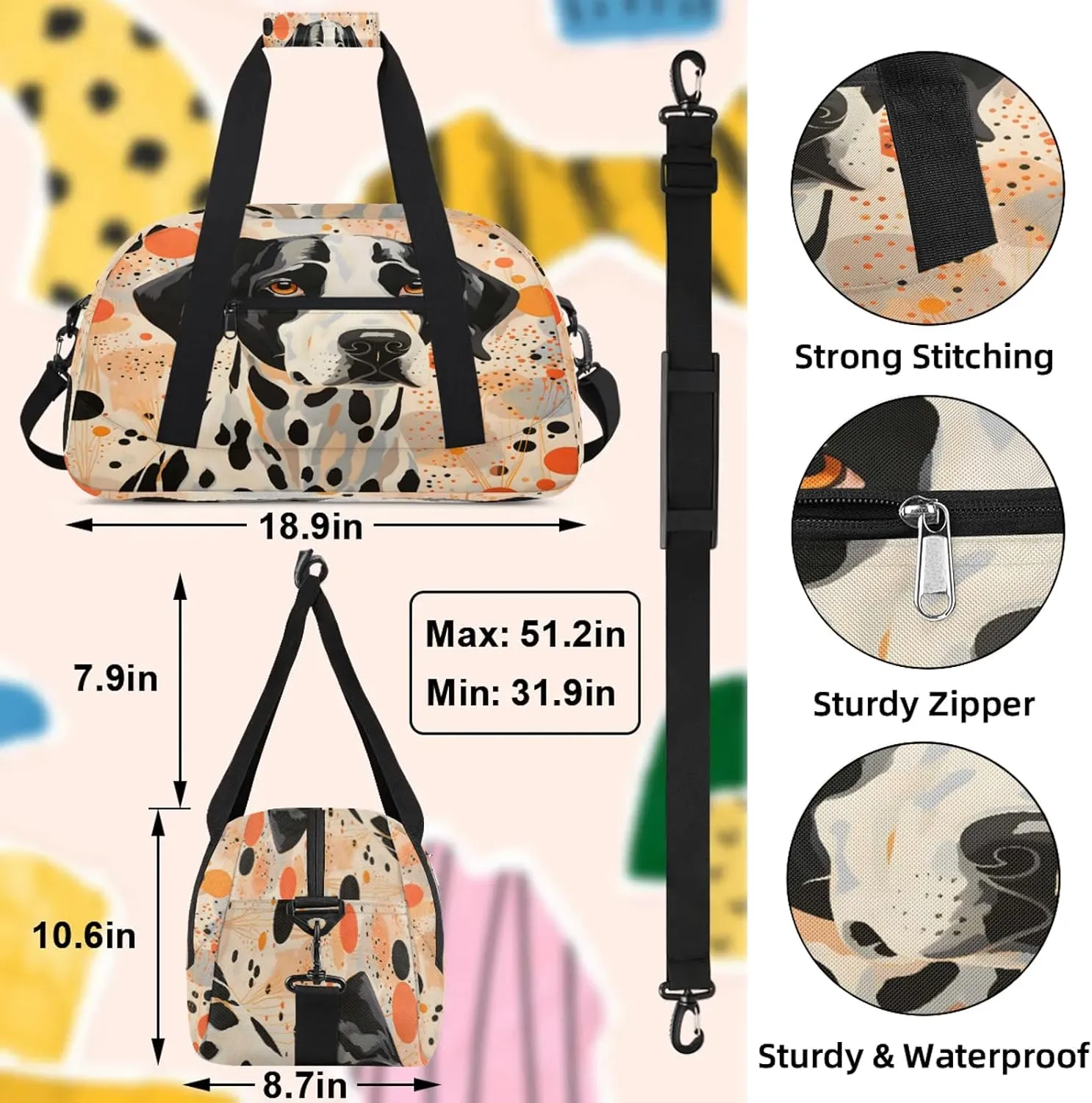 Funny Dog Themed Small Gym Bag 18 inch Carry On Duffel Bag for Weekender Travel Sports Workout Yoga Gymnastics Dance Ballet