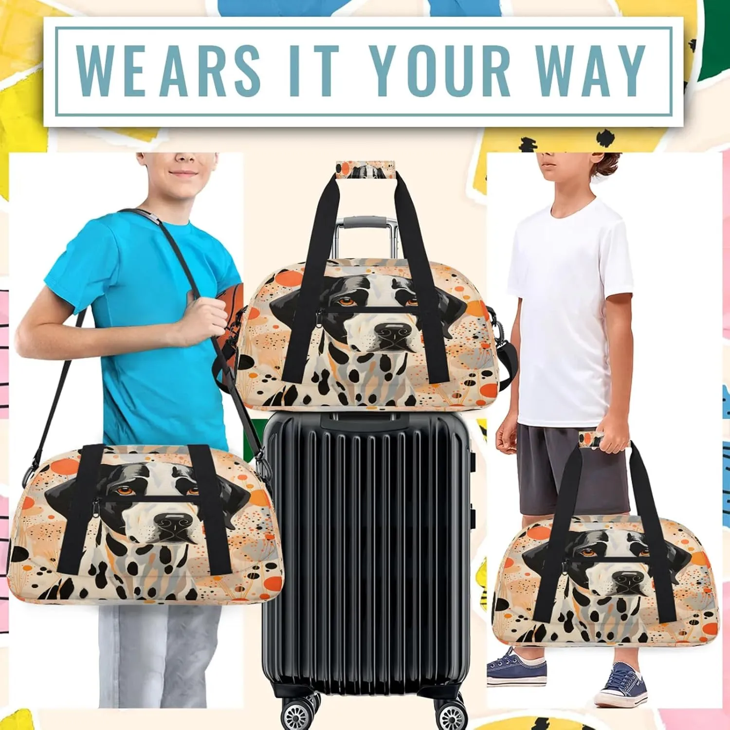 Funny Dog Themed Small Gym Bag 18 inch Carry On Duffel Bag for Weekender Travel Sports Workout Yoga Gymnastics Dance Ballet