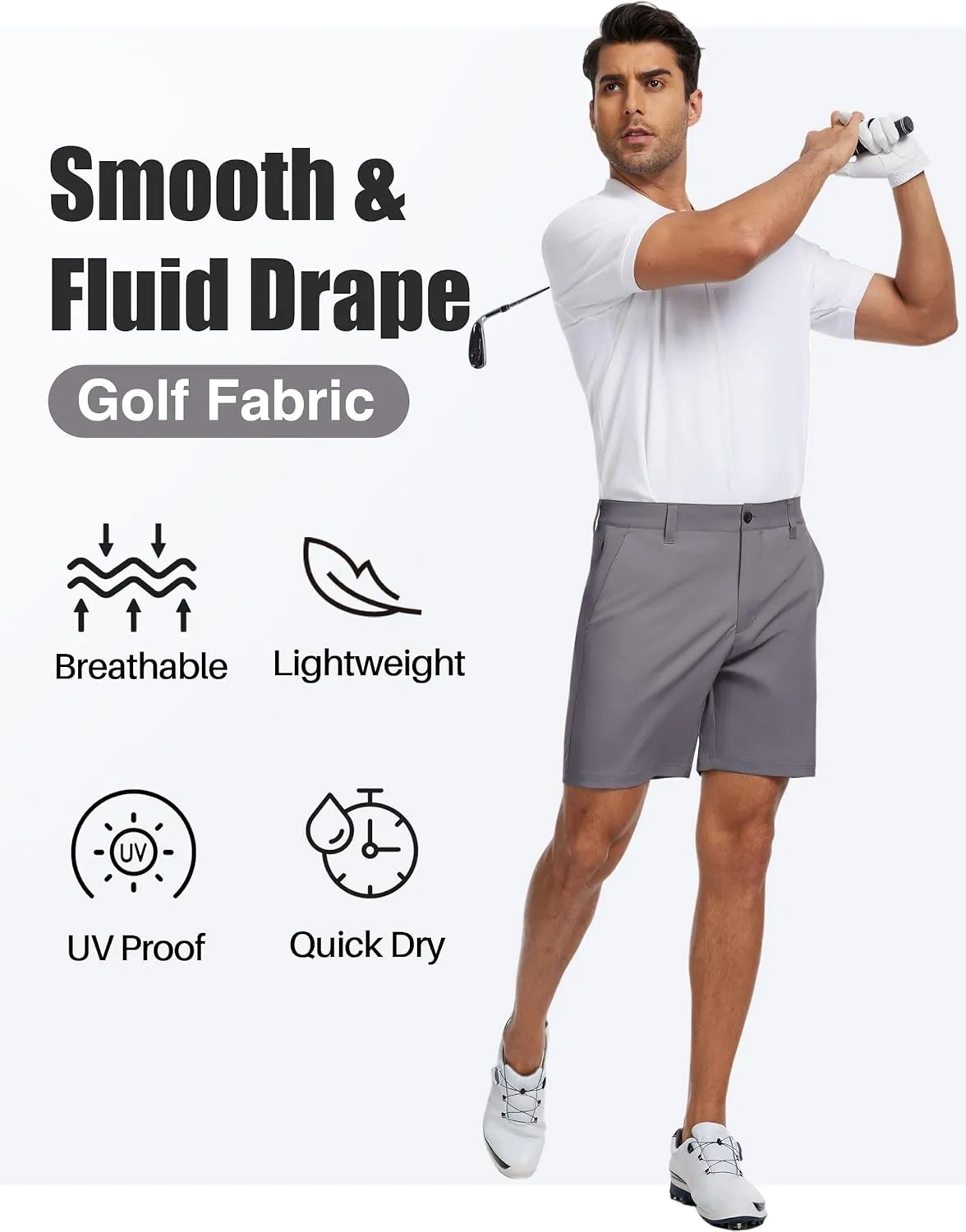 Future Flow Men's Golf Shorts 7 Inch Quick Dry Elastic Waist with Zipper Pockets Casual Dress Shorts for Men Work