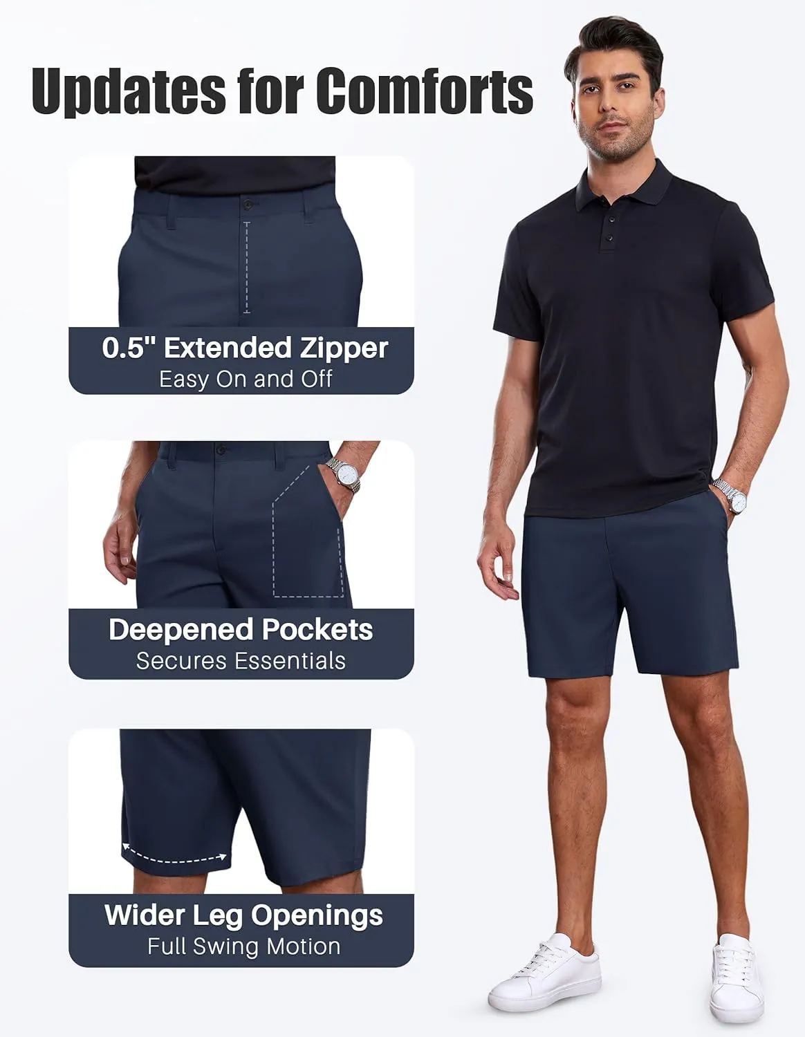 Future Flow Men's Golf Shorts 7 Inch Quick Dry Elastic Waist with Zipper Pockets Casual Dress Shorts for Men Work