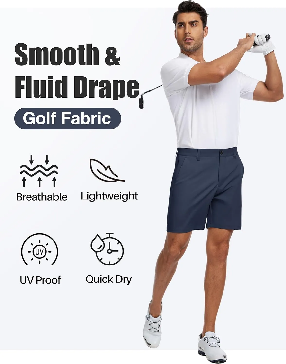 Future Flow Men's Golf Shorts 7 Inch Quick Dry Elastic Waist with Zipper Pockets Casual Dress Shorts for Men Work