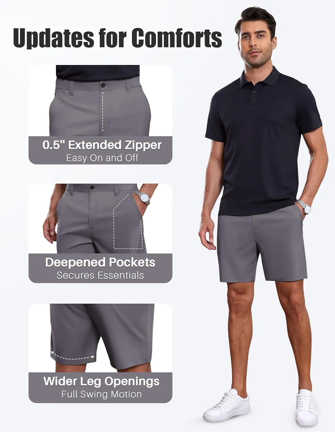 Future Flow Men's Golf Shorts 7 Inch Quick Dry Elastic Waist with Zipper Pockets Casual Dress Shorts for Men Work