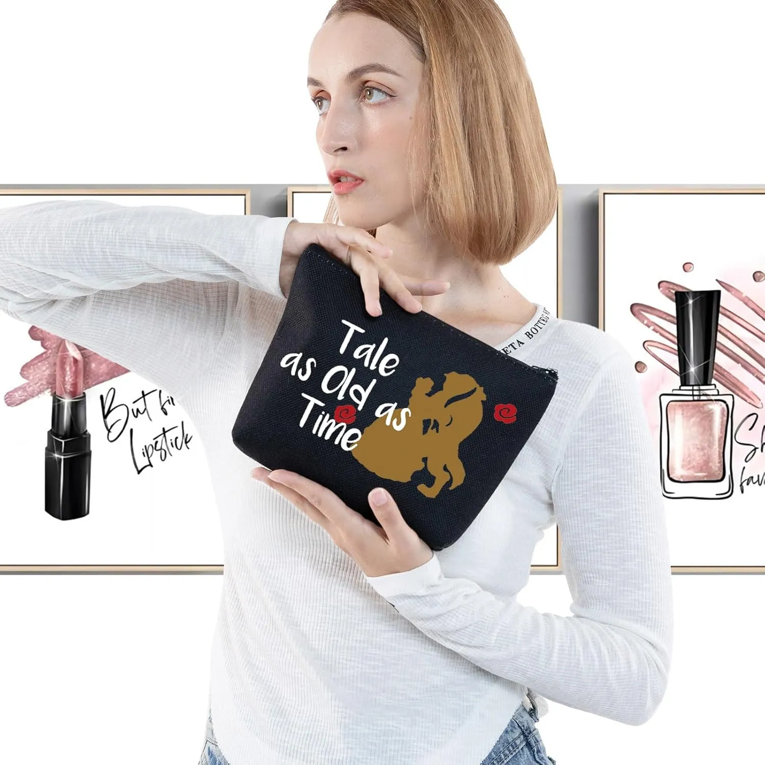 G2TUP Beaty Story Inspired Cosmetic Bag Fairy Tales Gift Tale as Old as Time Fans Gift Fairy Tale Merch (Tale makeup bag)