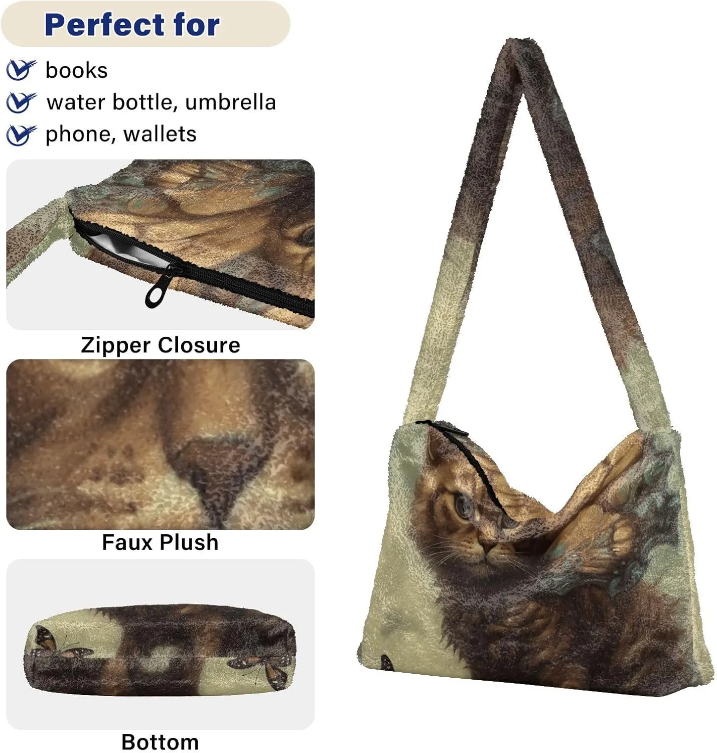 GAIGEO Cute Kitten Hiding in the Pocket Women's Bag, Medium Size Shoulder Bag, Womens Outdoor Bag