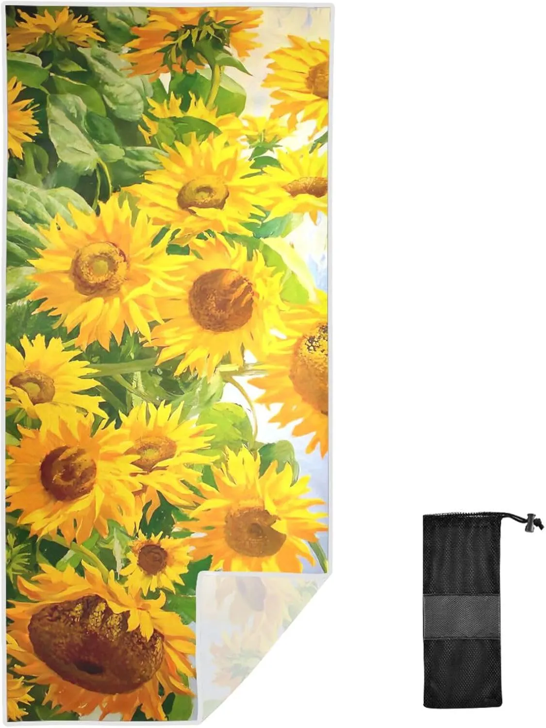 GAIGEO Fall Sunflower Field Quick Dry Beach Towels for Adults, Compact Beach Towel with Storage Bag, Women Men Beach Towel, for Camping, Beach, Pool Towel, 30"x60"