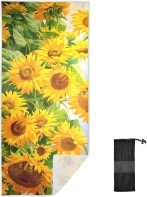 GAIGEO Fall Sunflower Field Quick Dry Beach Towels for Adults, Compact Beach Towel with Storage Bag, Women Men Beach Towel, for Camping, Beach, Pool Towel, 30"x60"
