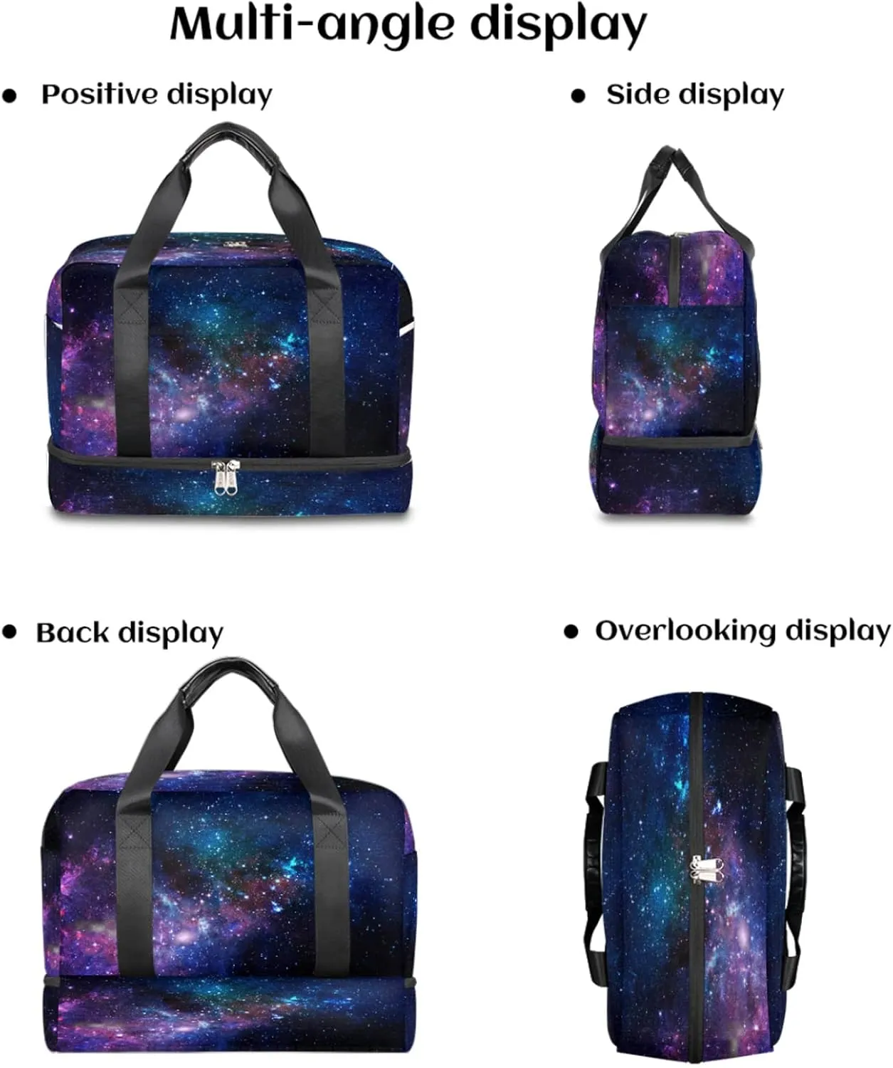 Galaxy Nebula Sports Gym Bag with Shoes Compartment,Universe Outer Space Stars Travel Duffel Bag for Men Women Boys Girls Teens Overnight Weekend Yoga Workout Bag Training Handbag