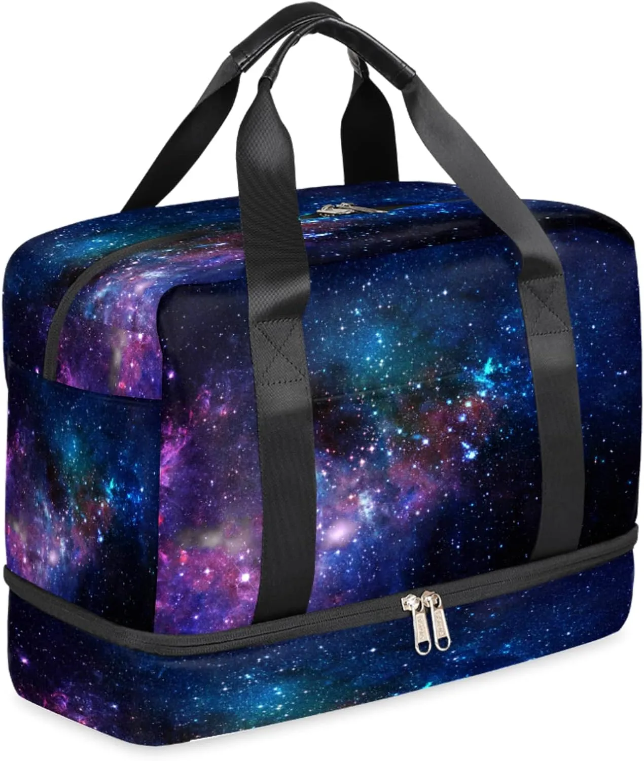Galaxy Nebula Sports Gym Bag with Shoes Compartment,Universe Outer Space Stars Travel Duffel Bag for Men Women Boys Girls Teens Overnight Weekend Yoga Workout Bag Training Handbag