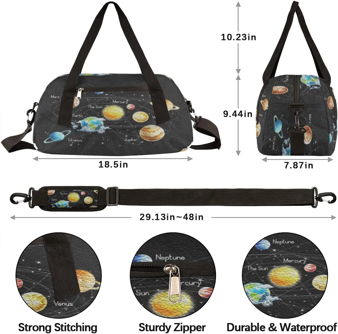 Galaxy Planets Solar System Kids Duffel Bag for Girls Boys Teens, Galaxy Oil Painting Dance Bag Overnight Small Duffel Bag Carry On Weekend Sports Gym Travel Bag for School Practice Gymnastics Ballet